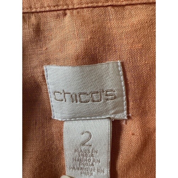 chicos linen shirt orange gold button down roll tab sleeves 100% linen size 2/ L - Picture 9 of 13